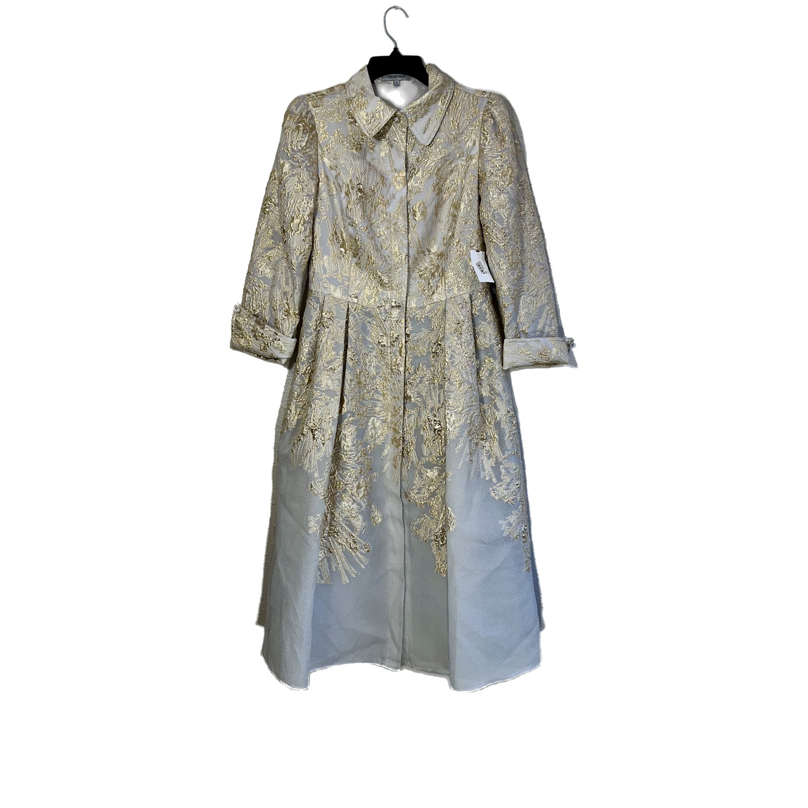 Teri Jon Metallic Gold Silver Pleated Coat Size 6 Nwt